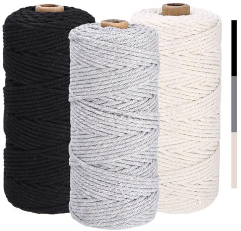 Makramee Garn 3mm x 100m, Makramee Garn Set, Natürliches Makramee, Baumwollgarn Macrame Cord, Baumwollkordel Natur 3mm, Baumwollgarn 3mm für Zelt, Garten, DIY Handwerk Schmuckherstellung