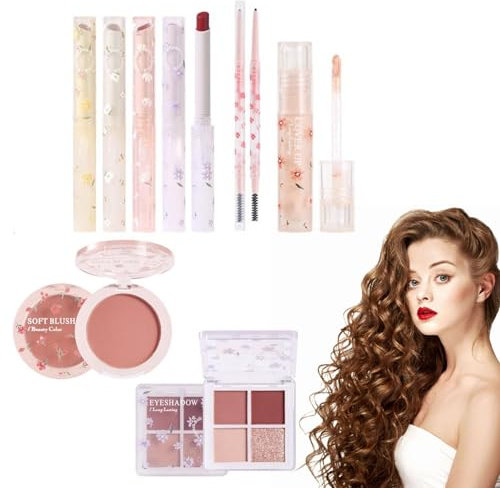 Korean Make Up Set | 8 Teilige All In 1 Komplettes Make Up Set | Make Up Geschenkset Für Frauen | Damen Langlebiges Kosmetische Schmink Set Mit Lippenstift Rouge Lidschatten Augenbrauenstift