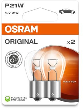 OSRAM ORIGINAL LINE 12V, P21W, lámpara de señalización, Base Metálica, Doble Blíster, (2 lámparas)