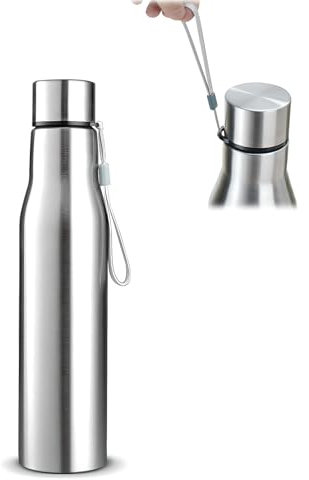GHKLNY Borraccia sportiva in acciaio inox con cinghia, a bocca larga, a prova di perdite, adatta per ufficio, viaggi, sport all'aria aperta (1000 ml)