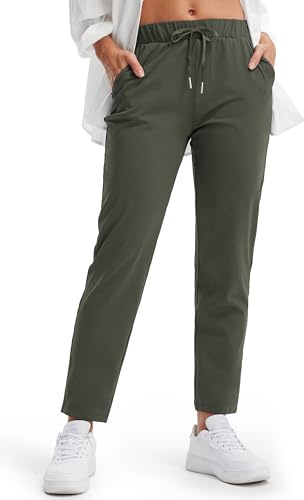 Libin Pantaloni da Jogging Donna, Elasticizzati e Traspiranti, Pantaloni Sportivi e Casual con Tasche, Adatti per Fitness, Trekking, Corsa, Golf e Yoga, Verde Oliva XXL