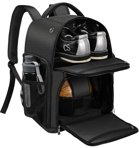 DerHutzucker Bowling-Rucksack mit Schuhfach, leichte Balltasche für Damen und Herren, mit Zubehörtaschen, Schwarz