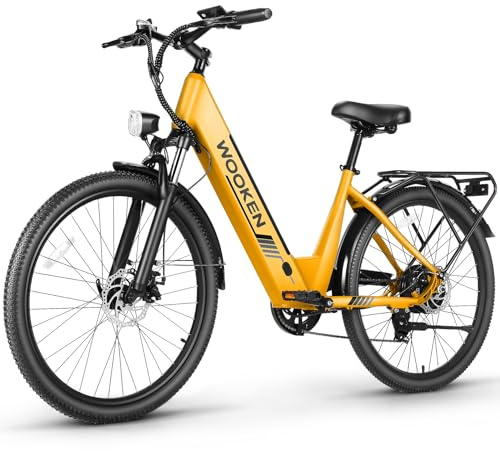Wooken Electric Bike for Adults, 26 Step Through Ebike with 2.1 Tire, Peak 1000W Motor Adults Electric Bicycles with 10.4AH Removable Battery, Commuter Beach E Bike, 7 Speed