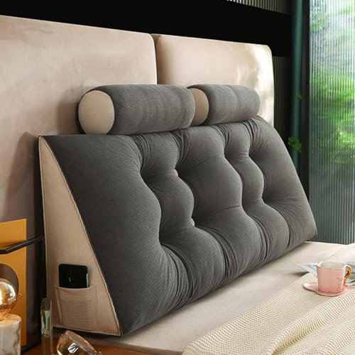 ZF YLYH Keilkissen Lang Rückenkissen für Bett: Bequemes Lesekissen Abnehmbar Sofa Lendenkissen Dreieckiges Hohen Rückenlehne Kissen mit Nackenstützkissen (Dark Gray, 200 * 50 * 20cm)