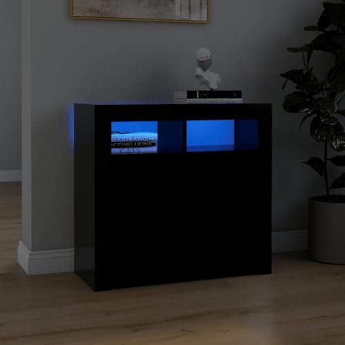 Myheimly Sideboard mit LED-Beleuchtung Schrank Anrichte Beistellschrank Kommode Mehrzweckschrank Standschrank Schwarz,80 cm