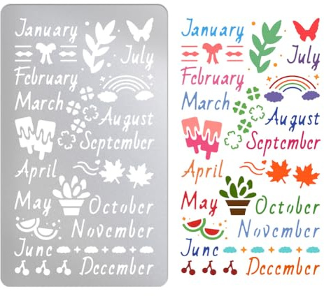 UNICRAFTALE Metal Stencils for Craft Wood Burning Month Stencils Stainless Steel Reusable Template Words Stencil for Notebook Diary DIY Journaling Drawing Airbrush Carving Engraving Scrapbooking