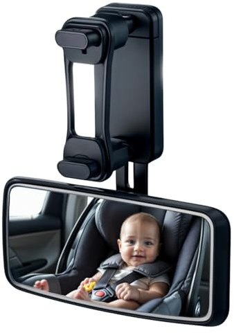 Preiswert&Gut Spiegel Auto Baby Rückbank – kompakter Rückspiegel mit Spiegelfläche ca. 115x55mm – drehbarer Rücksitzspiegel mit Clip-Befestigung Min 49mm – Max 82mm – kleiner Spiegel Klein aus Glas
