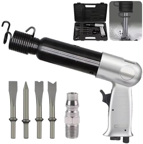 Herramienta Para Eliminar Oxido,Escalador de Agujas,Kit de Cincel Neumático,3000U/min con 4 pcs cinceles de,Soporte de cambio rápido,racor de entrada de 1/4,caja de plástico para Cortar,desincrustar