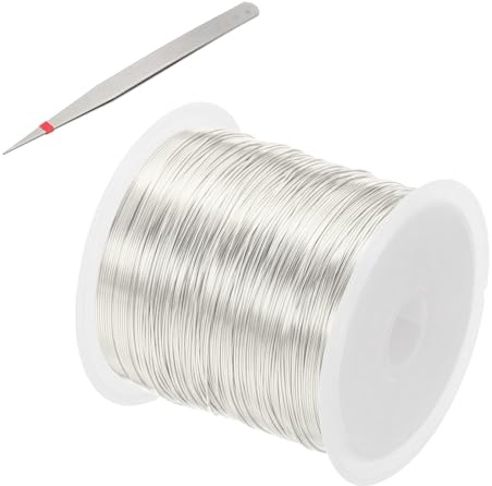 PATIKIL 28 Guage/ 0.3 mm 164 Feet Jewelry Craft Wire, Copper Beading Wires with Plier for Beading Jewelry Making Supplies Earrings Bracelets Accessories Sculptures, Silver