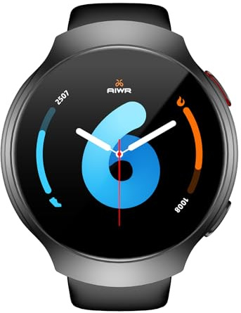 AIWR Orbit Reloj Inteligente 1.43'' AMOLED GPS Smartwatch, AI Watch Faces, Asistente ChatGPT, ENC Bluetooth Call, Ritmo cardíaco SpO2 Sueño Monitor, 5ATM Resistente al Agua para Android iOS (Negro)