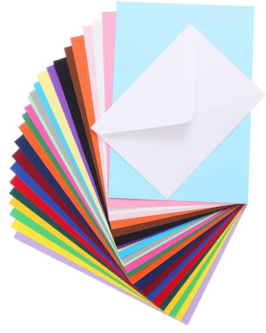 Qulkws 48 Packs 5 x 7 Inch Blank Folded Cards and Envelopes, Blank Heavy Colored Folded Card, A7 Colorful Envelopes Cards for Greeting, Wedding, Birthday, Wedding, Invitations, 24 Assorted Colors