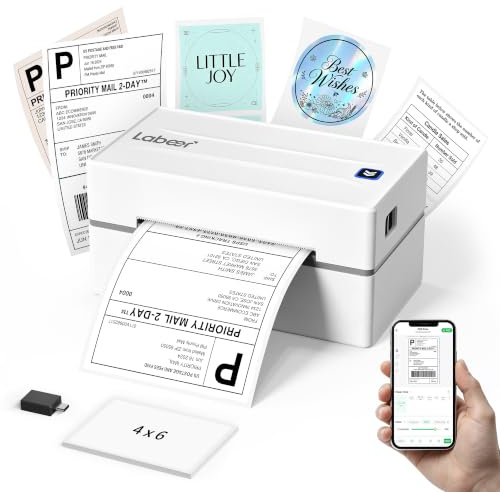 Labeer Label Printer with Holder, 4x6 Wireless Bluetooth Thermal Shipping Label Printer for Small Business, Compatible with iPhone, Android, Windows, Mac, Chromebook, USPS, Shopify