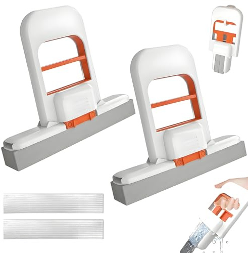 2 Stück Mini Mop, Faltbarer Tischmopp, Selbstauswringender Schwamm Wischmopp, Saugfähig und Handfreie Reinigung, Nass und Trocken Reinigungsmopp für Küche, Badezimmer, Glas, Desktop, Kleine Räume