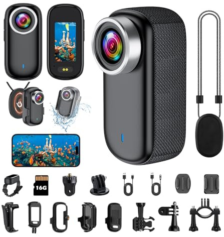 YCCNIU Cámara de Acción WiFi 4K Mini Cámara de Acción para Casco, Cámara Deportiva WiFi de 150° con Pantalla de 1,47 Pulgadas y Magnética, Pequeña Cámara Corporal para Moto y Vlogs de Viajes