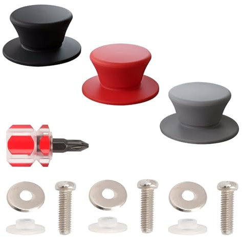 SLIAXINT 3 Perillas para Tapas de Ollas, Resistentes Al Calor Botones de Repuesto Universales de Silicona, Aptas para Tapas de Cristal, Sartenes Y Utensilios de Cocina, con Destornillador