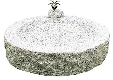Gebrüder Lomprich Vogelbad aus Granit (mit 1 Vögele am Rand sitzend)