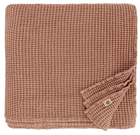 Linen & Cotton Coperta Plaid Copriletto Waffel in Misto Tessuto Enzo -48% Lino, 52% Cotone, Colore Rosa Corallo (210 x 250 cm) Copridivano Trapunta Estivo Inverno per Letto Divano Singolo Matrimoniale