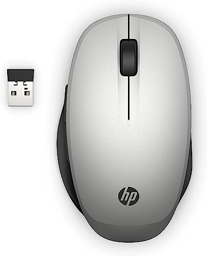 HP PC Dual Mode Mouse 300 | Wireless & Bluetooth | 2 Pre-programmed Buttons | Advanced Encryption Standard (AES) Technology | 2.4GHz Wireless USB Receiver Included | Silver