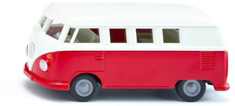 siku 2361, VW T1 Bus, Leksaksbil, 1:50, Metall/Plast, Röd/Vit, Dörrarna kan öppnas, Släpkoppling, Verklighetstrogna däck