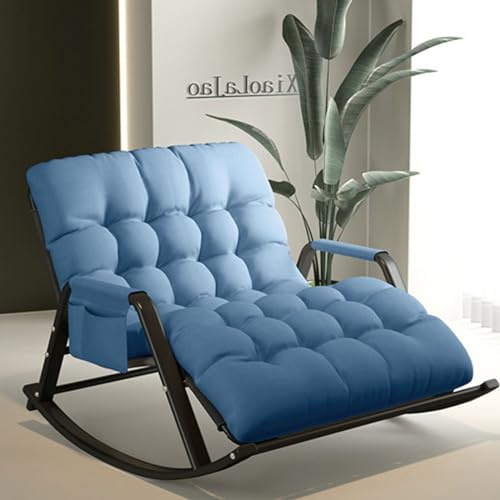 YNAYGDIUGD Modern Schaukelstuhl Relaxsessel Bequemer Übergröße/Lounge/Liegen, Schaukelstuhl Mit Seitentasche, Schaukelsessel Mit Verstellbarer Fußstütze ( Color : Blauw , Size : 93*113cm )