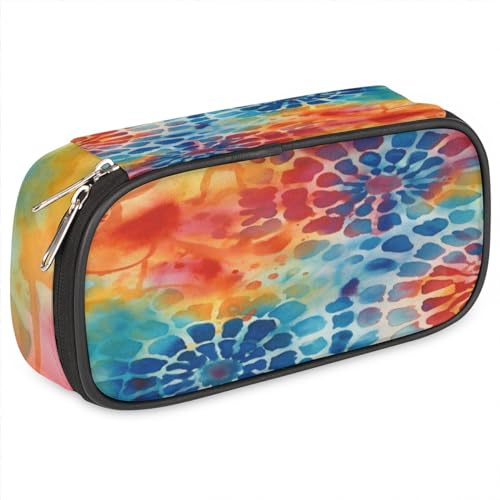 Watercolor Explosion Big Capacity Pencil Case Colorful Powder Pencil Pouch with Zipper Compartments Pen Holder for College School Portable Stationery Storage Bag for Girls Boys