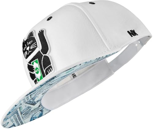 Nebelkind Snapback-Cap-Herren Damen Winkekatze Weiß Einheitsgröße OneSize Größenverstellbar Unisex hochwertige Basecap trendig Streetwear Style Baseball-Kappe mit geradem Schirm Retro