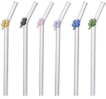 Confezione da 6 cannucce in vetro curve in vetro infrangibili con 2 spazzole per la pulizia riutilizzabili con cannucce lunghe per frullati, milkshake, cocktail e succhi