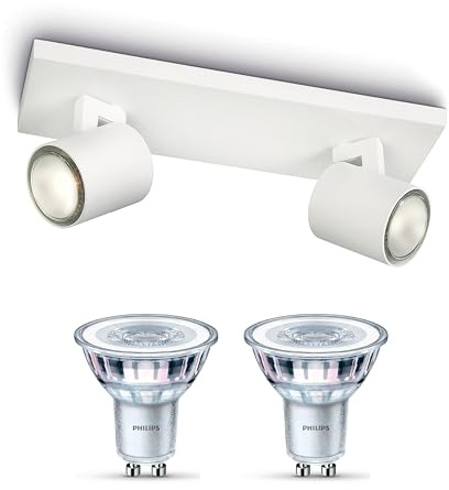 Philips Runner Lampada faretti da soffitto (Bianco) - Luce bianca calda - Faretto da soffitto 2 punti luce - GU10 - Non dimmerabile