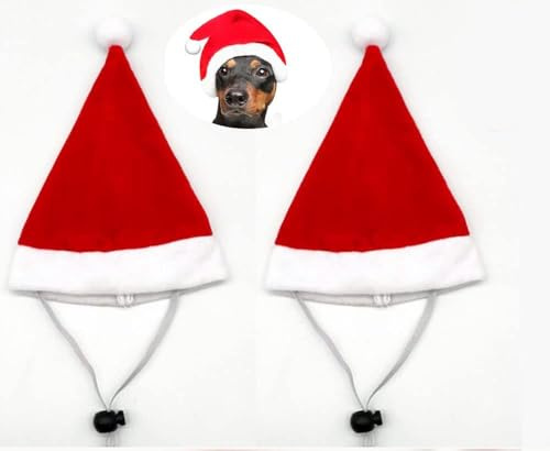 Bonnet Noel Chien, 2 Pièces Chapeau de Père Noël Réglable pour Chien Chat, Bonnet pour Chiot, Accessoires de Noël pour Animaux de Compagnie, pour Animaux de Compagnie