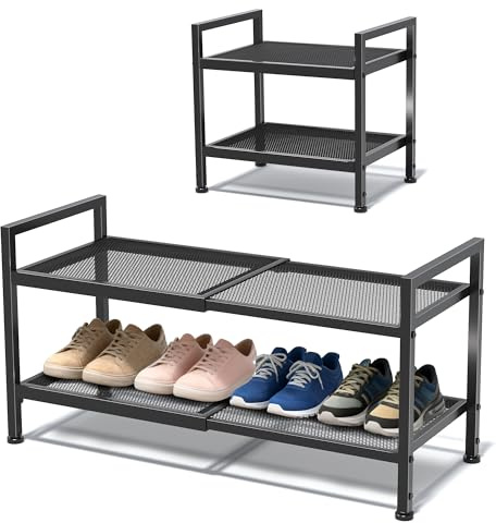 Expandable Shoe Rack for Closet, Entryway, 2-Tier Shoe Storage, Black
