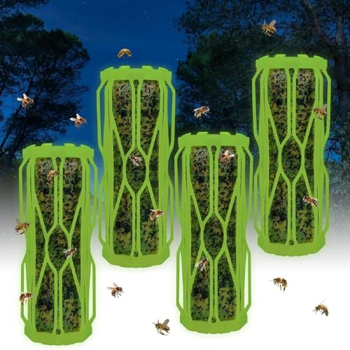 4 Pack Ranch Wasp Trap Outdoor Hanging with Fluorescent, Wasp Trap Carpenter Bee Traps for Outside, Wasp Fly Catcher Fly Traps Killer Hunter for Hornet, Gnat, Mosquito, Flying Insect