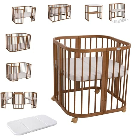waldin Babybett 7in1, Matratze, Rollen, Regal, Vintage