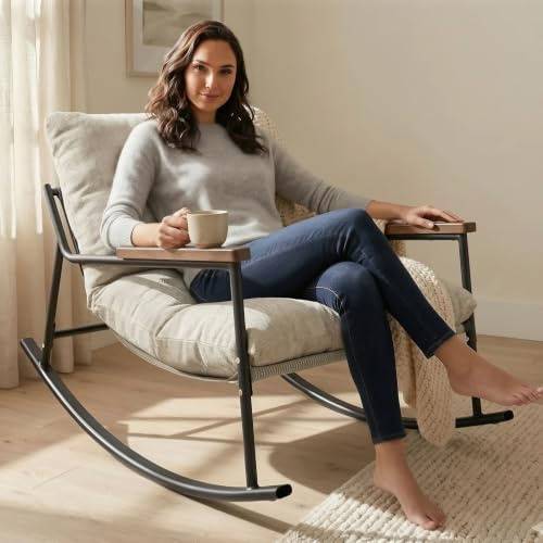 Allyson® Schaukelstuhl & Stillsessel, Cord-Stoff, bis 150 kg, Beige