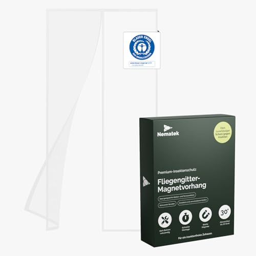 Nematek Insektenschutz Balkontür weiß in 120x220 cm - hochwertige Moskitonetz Tür für Balkontür, Terrassentür oder Haustür - weiße Fliegengitter Balkontür ohne Bohren mit starken Magneten