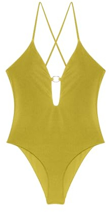 YAMAMAY - Costume da Bagno Intero Senza Ferretto, con Imbottitura Removibile, Donna, Shira, Verde Oliva, monocromo