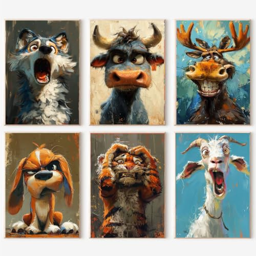 Canrichshop 6 Packs Animals Paint by Numbers Kit for Adults Without Frame,Funny DIY Adult Painting by Number Kits on Canvas,Easy Acrylic Paint Kit Beginners for Home Decor 9.8x13.8 Inch