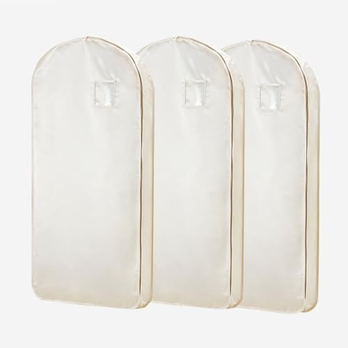 Reseväska for Kläder med Fickor, Klädskydd med Dragkedja på Sidan | Tillverkad av Satintyg, Lämplig for Kostymer, Klänningar, Rockar, Aftonklänningar och Smokingar(Beige-3D,110cm/43.3in)