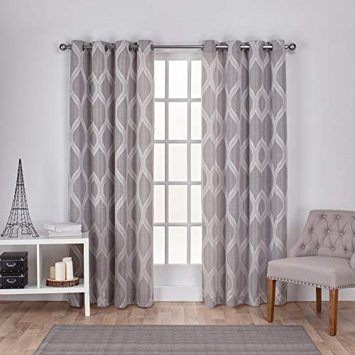 EXCLUSIVE HOME Montrose Ogee Geometric Textured Linen Grommet Top Curtain Panel Pair, 54x96, Ash Grey