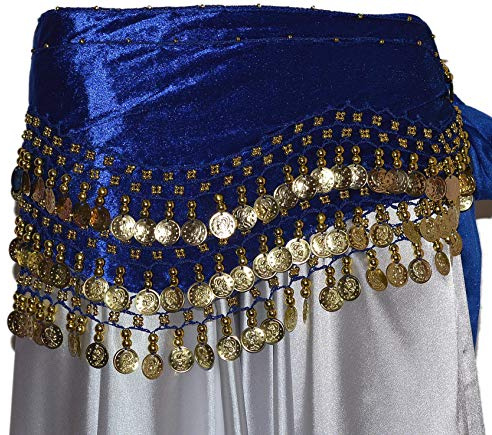 Magdans Münthandduk höftduk Belly Dance magdance magrygg HIP Scarf karneval XXL, blå, XXL