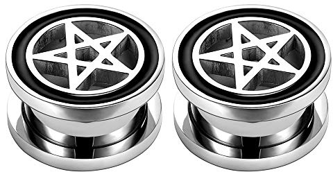 Pentagram Star Ear Plug Tunnels Piercing Expanseur en acier inoxydable 316L pour piercing du corps aux oreilles, Acier inoxydable, sans_pierre