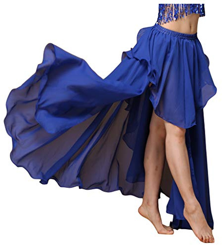 Baisdan Gonna lunga per danza del ventre, in chiffon, con spacco, costume per danza del ventre, blu navy, Taglia unica