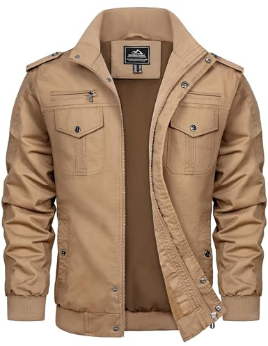 TACVASEN Chaqueta militar para hombre, ligera, casual, chaqueta tipo cargo, cortavientos, #01 Caqui, XL