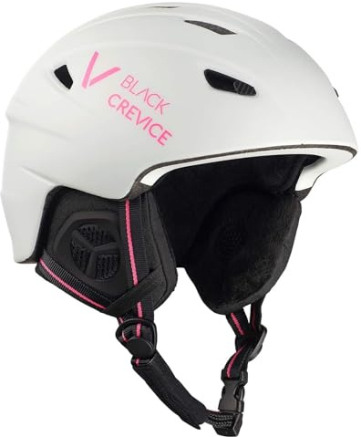 Black Crevice Streif Casco de Esquí para Niños, Diseño Deportivo Resistente a Golpes, Casco Esquí Transpirable Niños y Niñas, Tamaño Ajustable (XS (51-53 cm), Mate Blanco/Rosa)