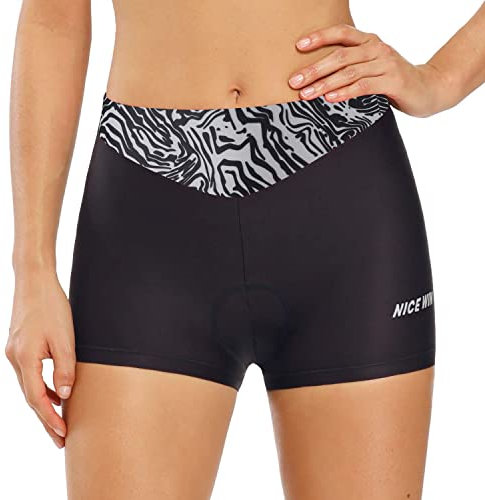 NICEWIN Radunterhose Damen mit Sitzpolster Radlerhose 4D Gepolsterte Fahrradhose Atmungsaktive schnelltrocknende stoßfeste Damen Fahrrad Unterwäsche Shorts, XXL, Leopard