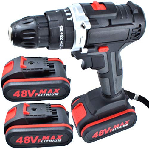 Taladro Atornillador impacto 48VF inalámbrico Ajuste del destornillador 25 + 1 Torque Destornillador eléctrico inalámbrico 2LI-ION Batería para el Herramientas eléctricas para bricolaje