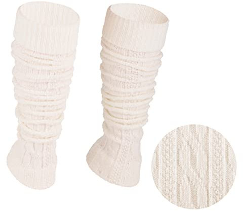 Ateena Stulpen Damen aus Wolle und Acryl, Weiche Winter Beinstulpen in Zopfmuster, Beinwärmer für Tanz, Ballett, Klobige Stiefelmanschetten in Einheitsgröße - Ecru