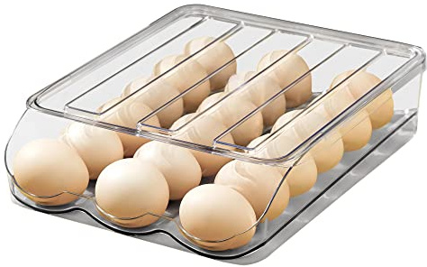 memeyou Large Capacity Egg Holder For Refrigerator Auto Rolling Egg Container Organizer Tray Bins Stackable Fresh Storage Box For Fridge Plastic Clear(1 Layer)