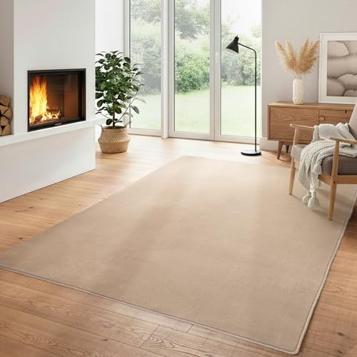 Einfarbiger Teppich Wohnizmmer, Esszimmer, Schlafzimmer, Küchenteppich Waschbar rutschfest Teppich Beige Flauschig Kurzflor Carpet, Größe: 60 x 110 cm