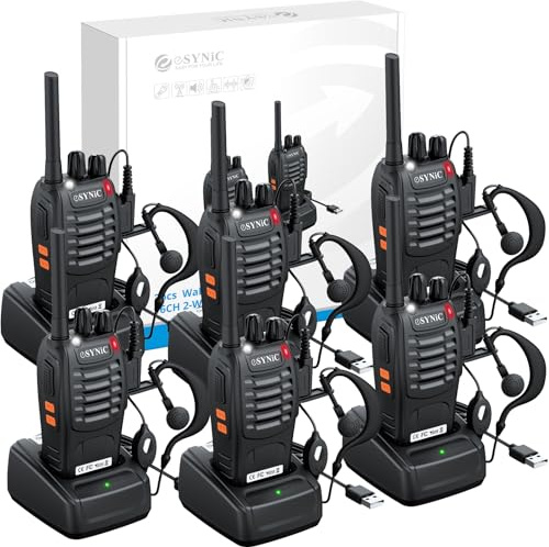 eSynic Professional Adults Walkie Talkies Set Rechargeable Two Way Radios | 16CH&PMR446 License-Free| With Earpieces&Charging Dock| Long Rang| VOX| Clear Talk Gift for Team Work,Home,Camping,Hiking etc