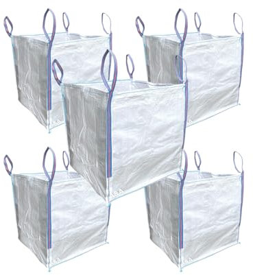A&A SUPPLIES UK - 1 Tonne Builders Bag 85 x 85 x 85cm FIBC Bulk Jumbo Ton Bags Garden Waste Sack Rubbish Heavy Duty Industrial Woven Material Skip Storage (5 Bags)